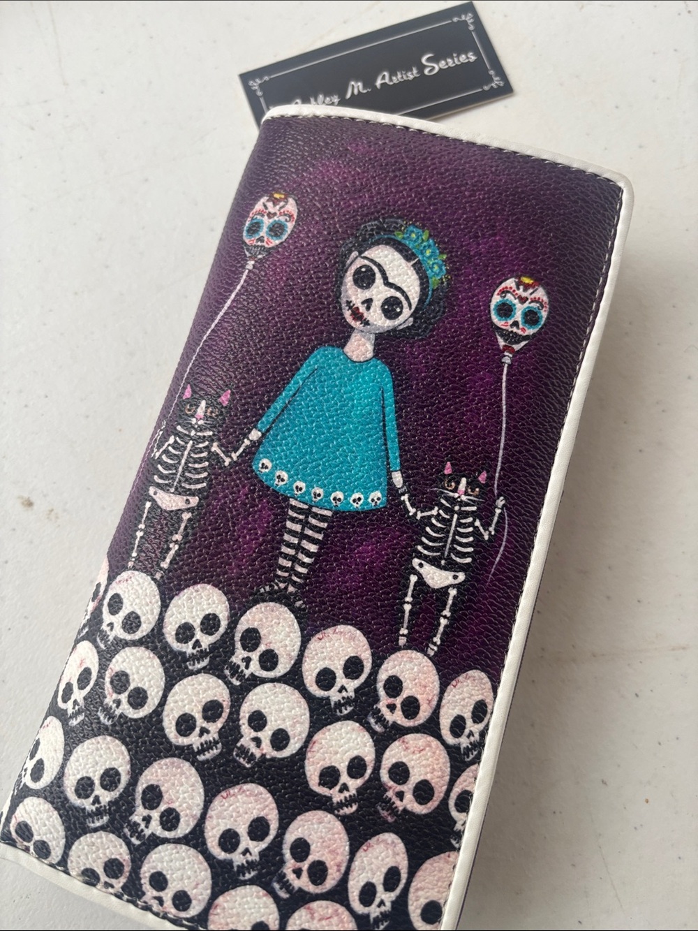 Ashley M Artist Series Purple Teal Day of the Dead Skull Wallet